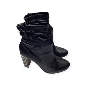 Badgley Mischka Kloe Crystal Embellished Satin Ankle Boots Black Size 6.5
